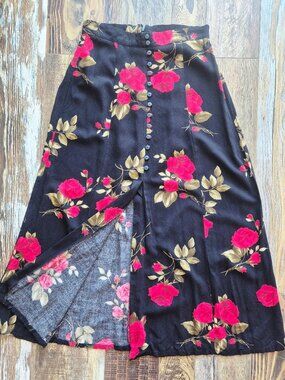 Vintage Compagnie Internationale Express USA Floral Button-Front Midi Skirt